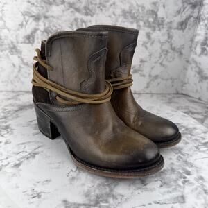 Freebird Steven Casey Heel Ankle Boot Size 7 Cognac Brown Leather Western Boho
